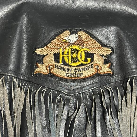 Vintage Leather Fringe Motorcycle Jacket Cropped Harley Biker Lady Rider Sz M - Picture 11 of 11